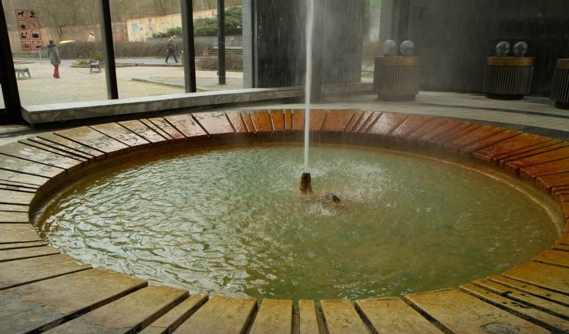 Горячий гейзер Вржидло курорта Карловы Вары в Чехии